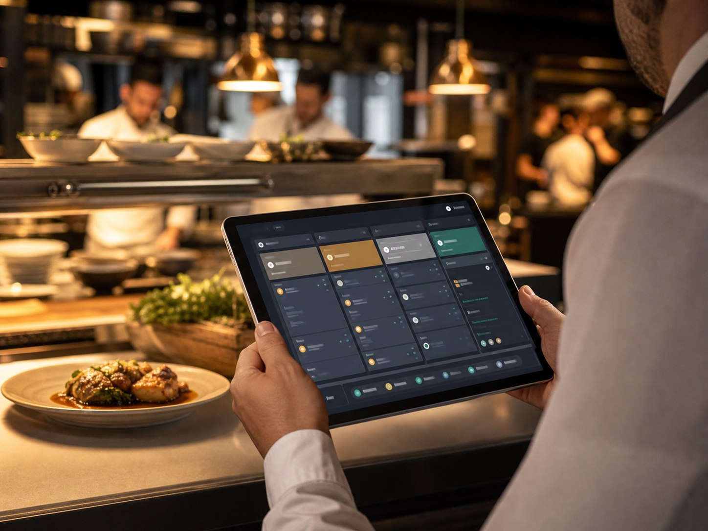 Restaurant order management tablet screen