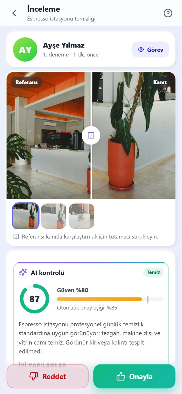 Referans ve kanıt fotoğraflarının yan yana olduğu sorumlu incelemesi